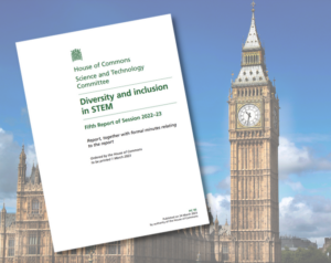 House of Commons with cover of a government report