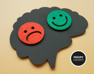 Brain with a happy face and sad fave and Nature Careers Logo