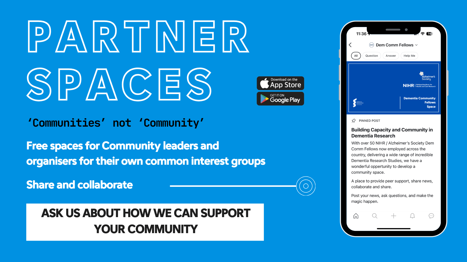 Partner spaces - free spaces for community leaders and organisers for their own common interest groups