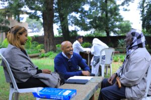 Atlantic Fellow Yared Zewde center leads participants in a research project in Addis Ababa Ethiopia Photo by Abigail Kassahun